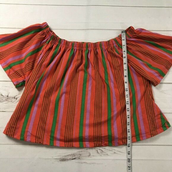 Asos Womens Multicolor Short Sleeve Striped Off Shoulder Blouse Top Size 12 - Picture 6 of 7